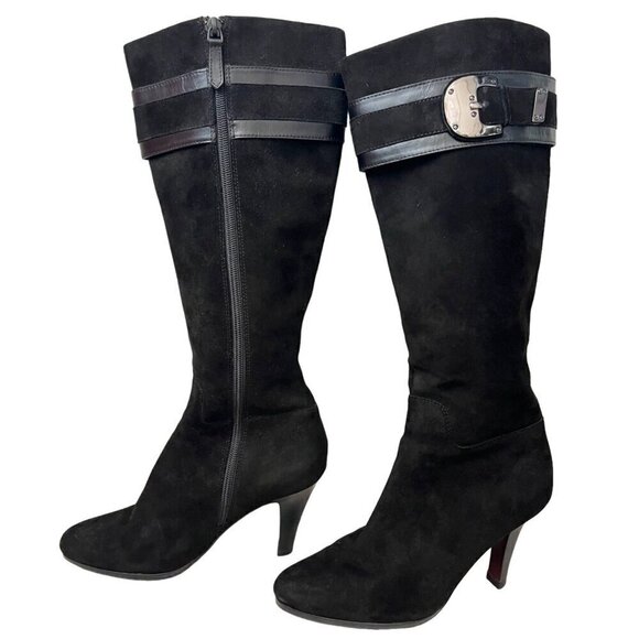 Cole Haan Black High Heel Knee-High Nicole Air Boots Buckle Detail Size 8.5 - Picture 9 of 13